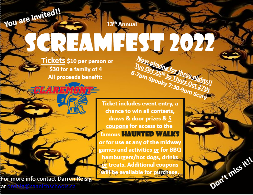 Screamfest 2022 is coming to Claremont! Lochside Elementary